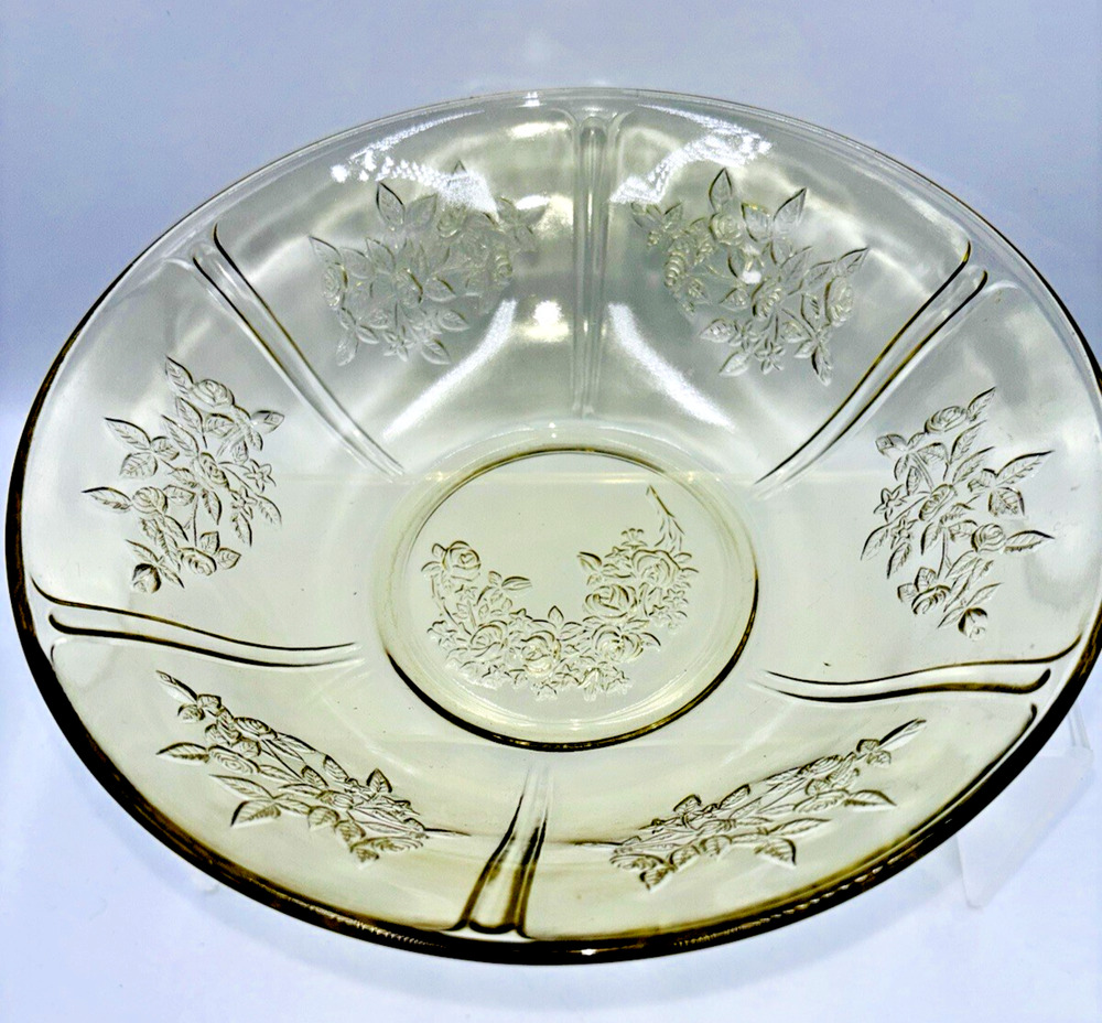 Vintage Federal Glass Sharon Amber Cabbage Rose 8.5" Serving Bowl 1930s